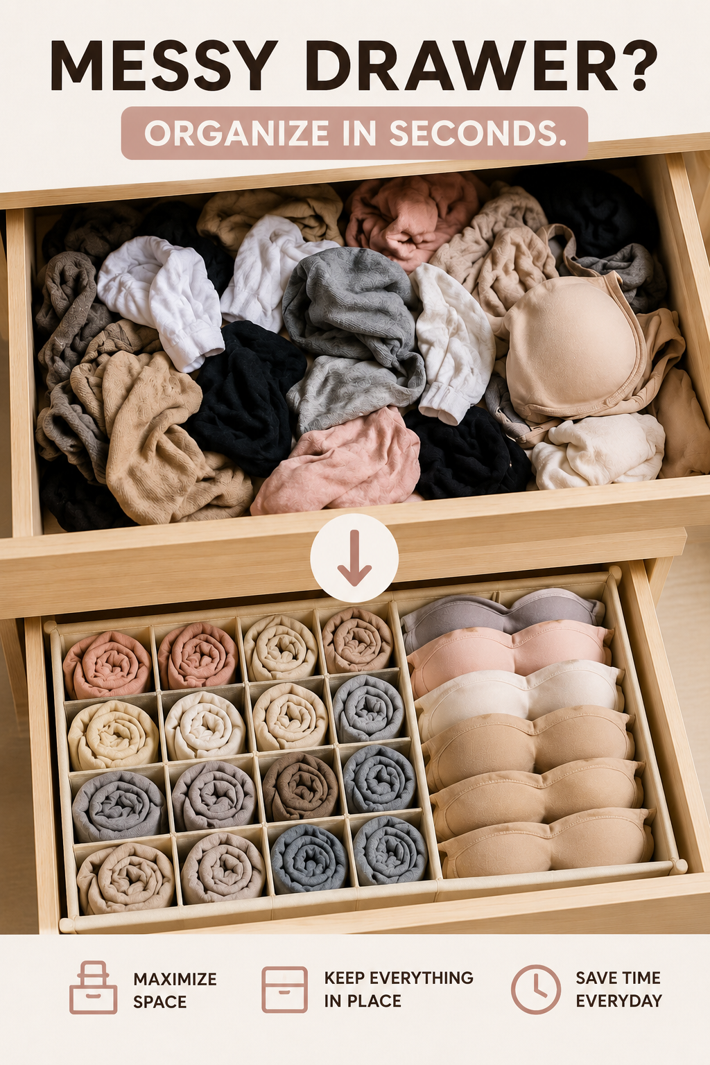 Dresser Drawer Organizer for Socks, Underwear & Accessories